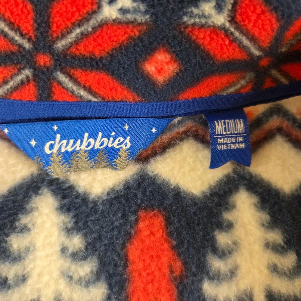 Chubbies Bearly Wild Quarter Zip Fleece Pullover Fair Isle Bear Navy Blue Red M